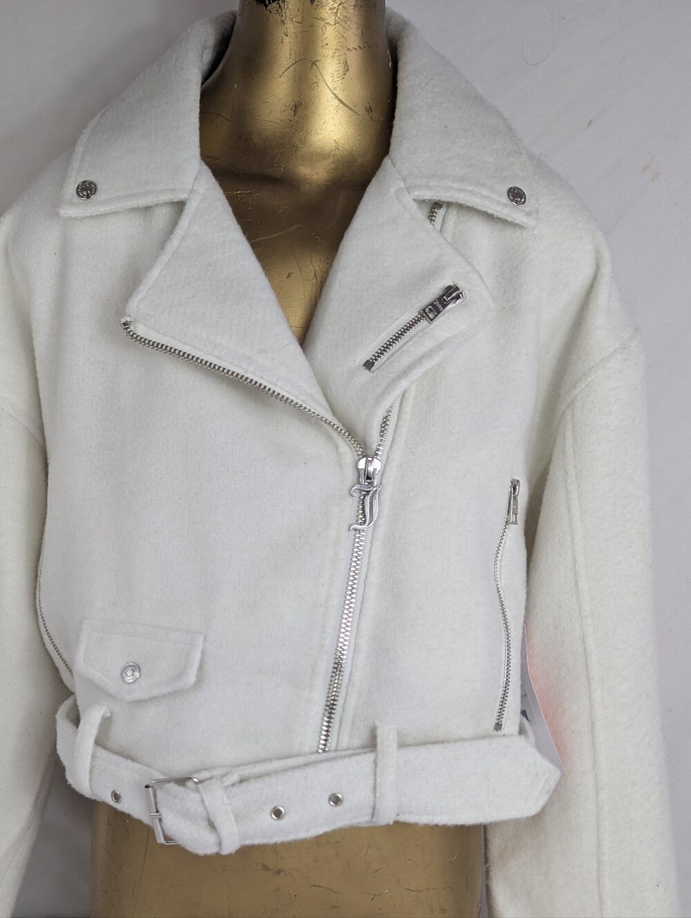 Juicy Couture NWT White MohairWool Moto Jacket with Belt XXL